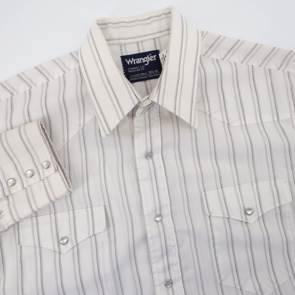 Wrangler Vintage USA Pearl Snap Western Shirt White Long Sleeve Mens 16.5-34 L